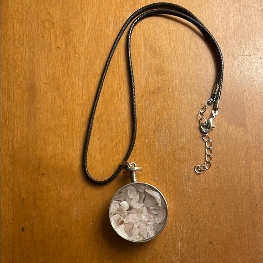 Silver Pendant with Pink Rose Quartz Crystals